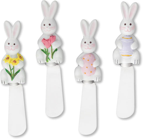 Easter Bunny Cheese Spreaders, Hand-Painted Resin Handles with Stainless Steel Blades for Spreading Cream Cheese, Butter, and Jam, Assorted Design...