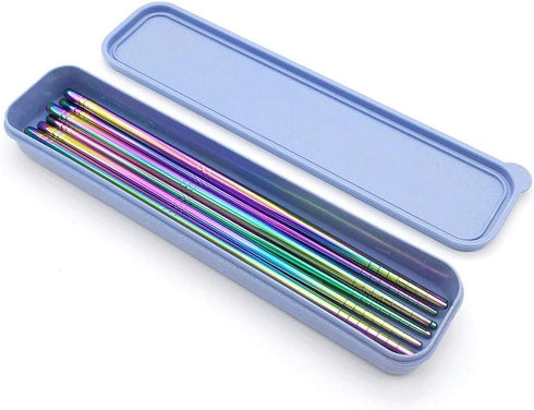 Rainbow 304 Stainless Steel Chopsticks -Reusable Multicolor Lightweight Stainless Steel Polished Chopsticks - Metal Chopsticks 5 Pairs Set with Ca...