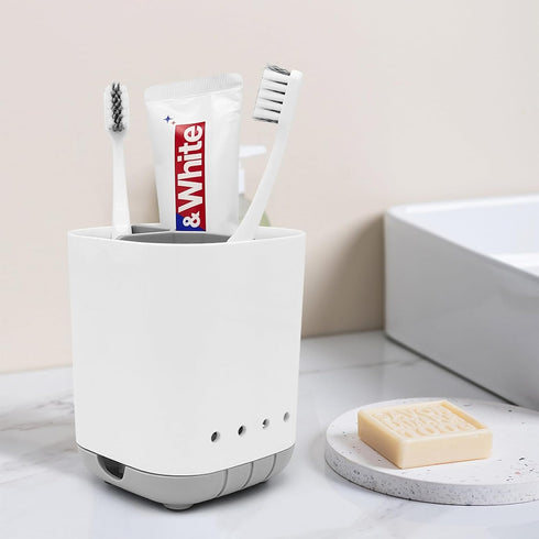 Toothbrush Holder for Bathroom,Plastic Detachable for Easy Cleaning Multi-Functional Storage,3 Slots Anti-Slip Electric Toothbrush and Toothpaste ...