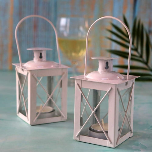 Kate Aspen Luminous Metal Mini Lanterns, Vintage Teal Light Candle Holders, White...