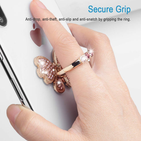 Finger Ring Stand Grip,2 Pack Luxury Glitter Diamond Universal Metal Kickstand for iPhone 16/15/14/13 Pro Max, Galaxy S24/S23/S22 Ultra, Finger Ri...