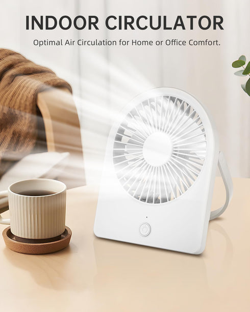 3.5" USB FAN, Strong Wind Ultra Quiet Small Desk Fan Foldable 3 Speeds Adjustable, USB Corded Powered Personal Fan for Home, Office, Desktop, Whit...