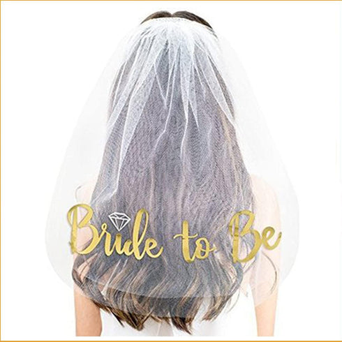 Bride to Be Set, 3pack Bride to Be Sash & Headband Tiara & Shoulder Length Veil Bachelorette Party Supplies Bridal Shower Decoration Accessories(G...