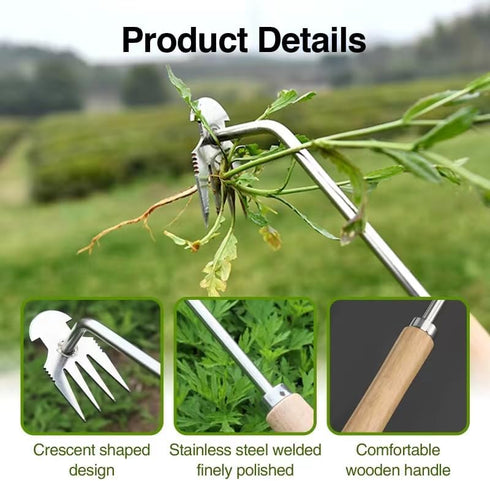 2Pcs Dritnow Weed Puller Tool and Crack Weeder, Paver Crevice Uprooting Weeding Removal Tool, 4 Claw Manual Pulling Weeders with Wood Handle for G...