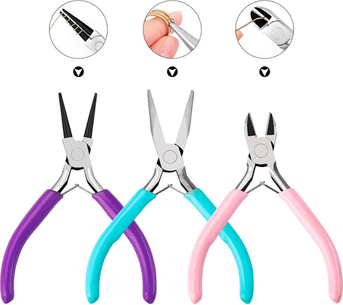 3Pcs Jewelry Pliers Jewelry Making Pliers Tools Kit with Needle Nose Pliers/Round Nose Pliers/Chain Nose Pliers Wire Cutters for Wire Wrapping Ear...