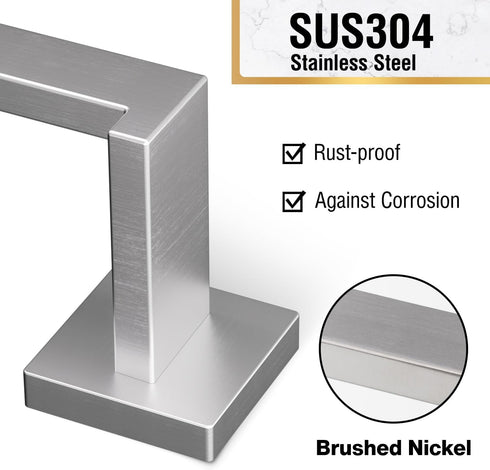 HITSLAM Brushed Nickel 9 Inch Hand Towel Bar for Bathroom, SUS304 Stainless Steel Kitchen Hand Towel Holder Wall Mounted, Modern Home Decor Bath T...