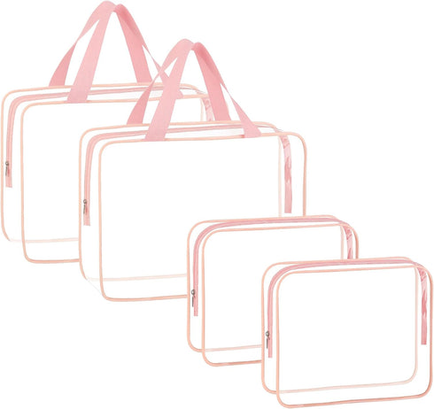 4 Pieces Clear Makeup Bags, Large Clear Makeup Cosmetic Toiletry Bag, Clear Plastic PVC Tote Bags with Zipper Handle Portable Travel Luggage Pouch...