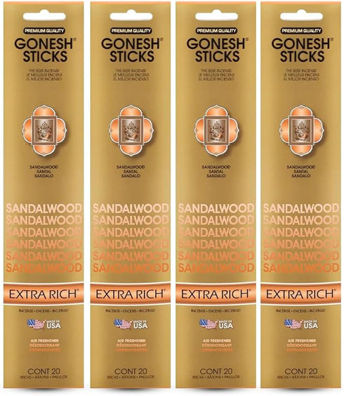 Gonesh - Extra Rich Scented Incense Sticks - Non-Toxic 10” Slow Burn Aromatic Sticks - Sandalwood - 80 Pack...