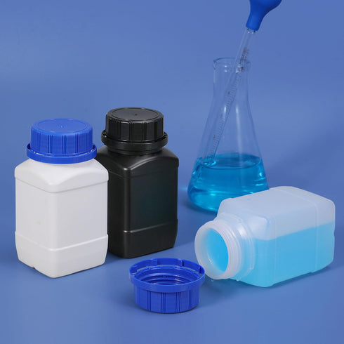 8.45oz/5Pcs Plastic Lab Chemical Reagent Bottles, Square Sample Storage Container, Plastic Chemical Container Bottle with Anti-theft Cap, Wide Mou...