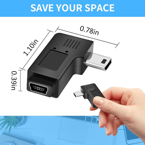 UCEC USB 2.0 Adapter Plug, Mini USB to Mini USB, Left and Right Angle Mini to Mini - Male to Female - Pack of 2...