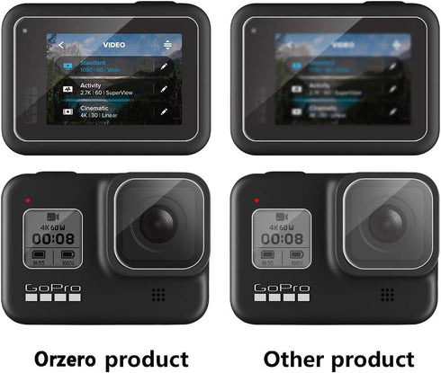 Orzero (3 Sets 9 Packs) Tempered Glass Protector Compatible for GoPro Hero 8, 3Pcs Screen Protectors+3Pcs Display Lens Protectors+3Pcs Front Scree...