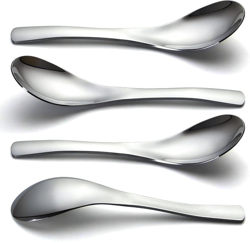 Soup Spoons,4 Pieces Stainless Steel Asian Soup Spoon 6.3 Inch Heavy-Weight Short Handle Ramen Spoons,Thickened Spoons Silverware...
