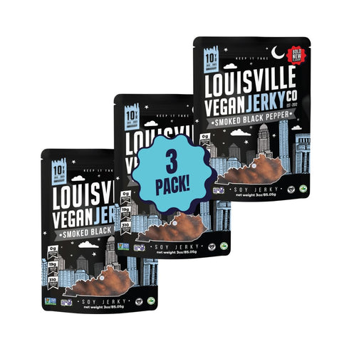 Louisville Vegan Jerky - Smoked Black Pepper Vegan and Vegetarian Meat, 19 Grams of Non-GMO Soy Protein, 310 Calories per Bag, Gluten-Free High Pr...