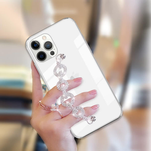 Bonitec Compatible with iPhone 12 Pro Max Case Clear Bracelet 3D Glitter Sparkle Bling Strap Luxury Shiny Crystal Rhinestone Diamond Silver Chain ...