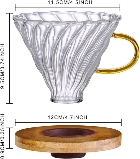 Gute Glass Coffee Dripper/Filter - Cone Glass Pour Over Coffee Dripper with Bamboo Stand & Handle, 1-4 Cups Drip Coffee Maker Funnel Accessories f...