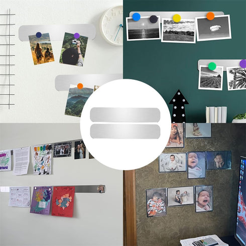 Stainless Iron Strips Bulletin Bar Board Adhesive Frameless Magnetic Bulletin Bar Strip with 10 Pieces Colorful Magnets and 8 Pcs Adhesive Tape, M...