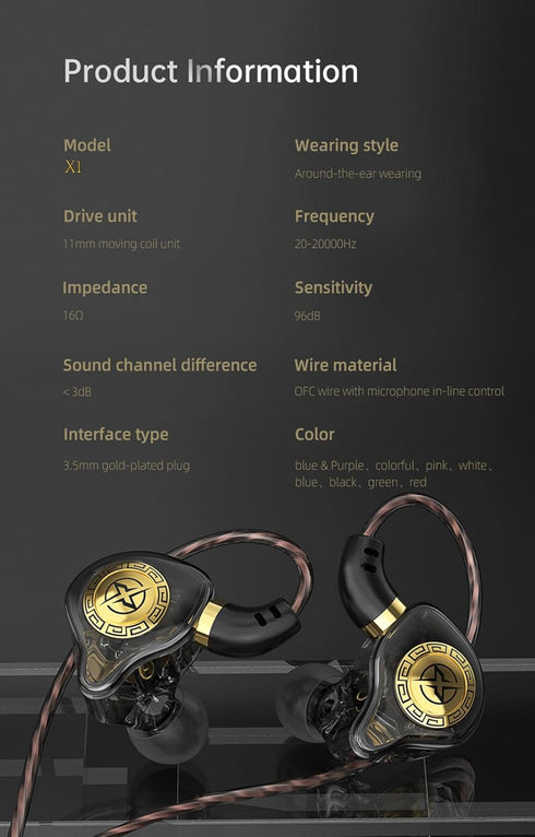 FEDAI Wired Earphones with Microphone X1 in Ear Monitors Headphones Earbud IEM Comfortable,Earfins,3.5mm Plug for Computer Mobile PC Game,Sport Ea...
