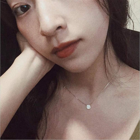 Dtja Sterling Silver Square Crystal Choker Necklace for Women Girls Cushion Shape Cubic Zirconia Small Delicate Princess Cut Pendant Necklace Adju...
