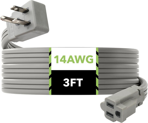 BN-LINK 3ft Air Conditioner Extension Cord 14/3 SPT-3, Gray, 3 Prong Grounded Plug, Flat Plug, Heavy Duty Major Appliance Power Cord...