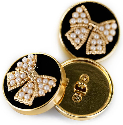 Faux Pearl Embellished Bow Knot Metal Shank Sewing Buttons 10 Pcs - 23mm, 7/8"...