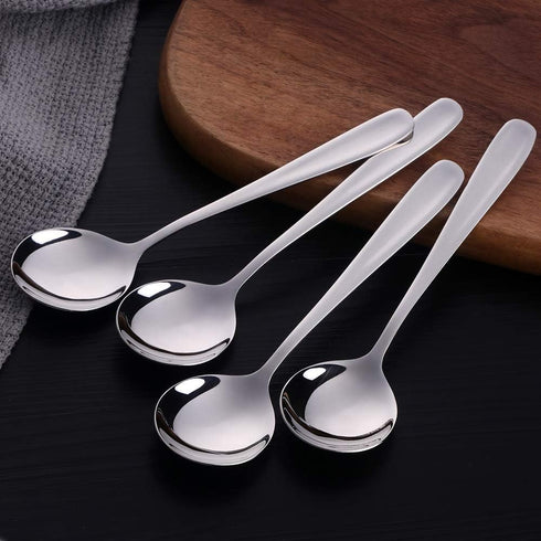 7-Inch Soup Spoons, Baikai Bouillon Spoon,18/10 Stainless Steel Finished Table Dinner Spoons Set of 4 (Silver)...