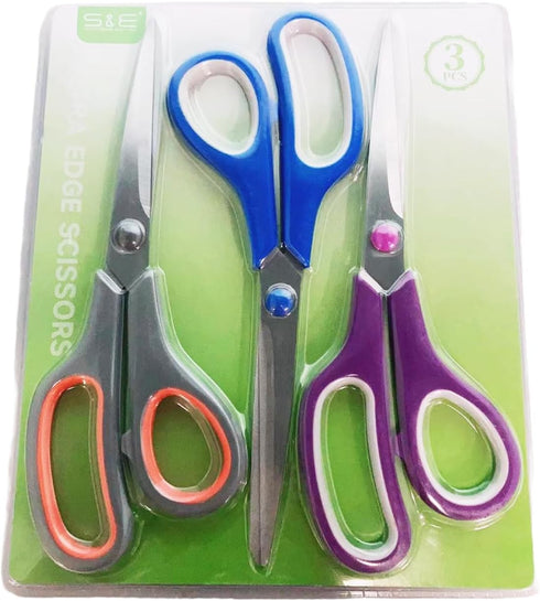 S & E TEACHER'S EDITION Scissors 3 Bulk Pack, 8.5 Inch Ultra Sharp Blade Shears, Comfort-Grip Professional All Purpose Scissors, for Office Sewing...