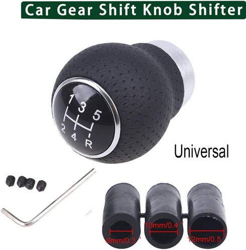 Universal Aluminum Manual Car Gear Shift Knob 5 Speed Leather Shifter Lever Black...