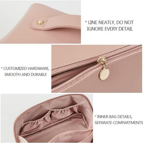 Large-Capacity Travel Leather Makeup Bag Cosmetic Bag Waterproof Portable Makeup Case Organizer Toiletry Bag Makeup Box for Skincare Cosmetics Toi...