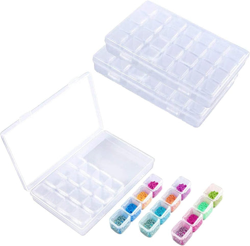 FOME Diamond Embroidery Box, 2 Pack Clear Diamond Painting Storage Box Containers Each with 28 Mini Compartments Grids Mosaic Kits Accessories Sto...