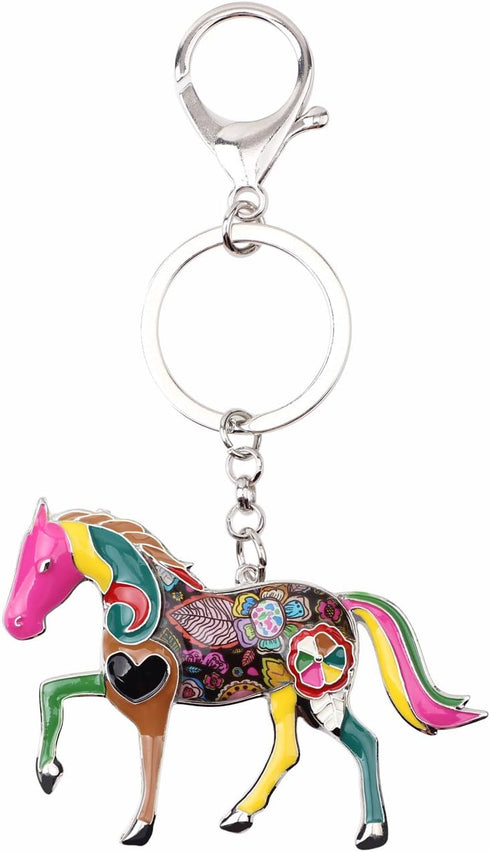 BONSNY Enamel Metal Horse Key chains For Women Girls Gifts Car Purse Animal Pendant Charms...