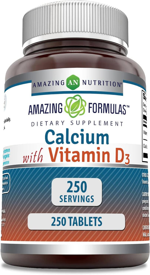 Amazing Formulas Calcium with Vitamin D3 Supplement | 250 Tablets | Non-GMO | Gluten Free | Made in USA...