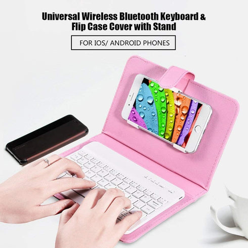 Portable Bluetooth Keyboard with Leather Case Cover with for 4.5''-6.8'' iOS, Android and Windows Smart Phones, Detachable with Kickstand...