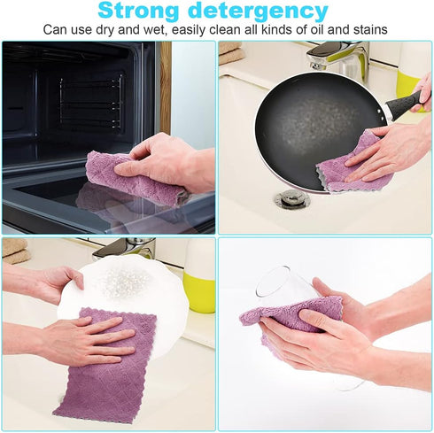 12 Pack Kitchen Washcloths for Dishes, Super Double Side Absorbent Coral Velvet Dish Towels, Premium Fast Drying Dish Cloths, Non-Stick Oil Househ...