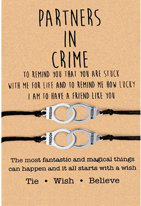 YJT Partners in Crime for 2 Best Friends Handcuff BFF Bracelets Girls Women Friendship Bracelets for Couples, Mom and Daughter 2PC, with 2 Message...