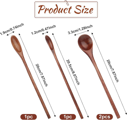 4 Pieces Wooden Coffee Mixing Spoons, Long Handle Wooden Spoon Mixing Honey Spoon Handmade Wood Stirring Spoon for Kitchen Stirring...