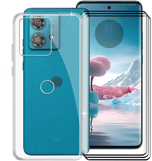 for Motorola Edge 40 Neo Case with 3 x Tempered Glass Screen Protector, Transparent Shockproof Solf Silicone Protection Case for Motorola Edge 40 ...