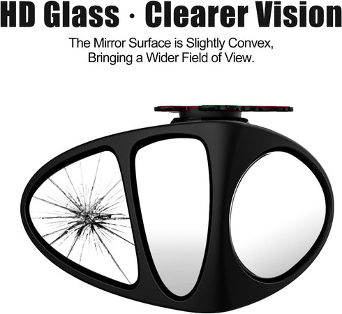 1 Piece Car Blind Spot Mirror Three Sided HD Glasses 360 Degree Rotation Convex Car Auxiliary Mirrors Wide Angle Rearview Mirror Stick On Adjustab...