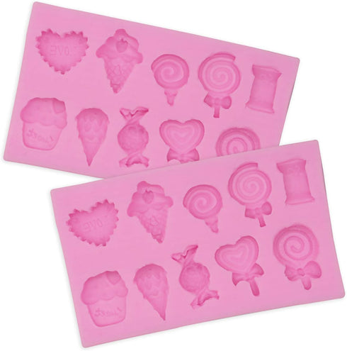 2Pcs Ice Cream, Candy, Lollipop Shape Silicone Molds ForPudding,Pan Muffin,Impression Mats Baroque Fondant,Chocolate,Ice Cube,Cookie Pastry Pies,C...
