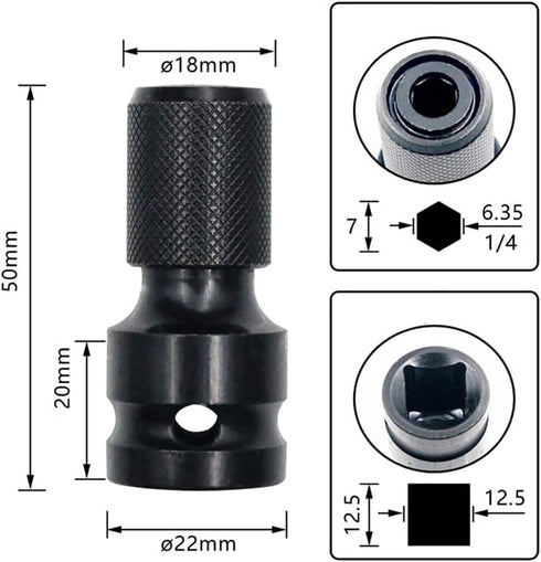 DCA 4PCS 1/2 inch Square Drive to 1/4 inch Hex Female Socket Adapter Converter Chuck Adapter for Impact Air and Electric Wrench...
