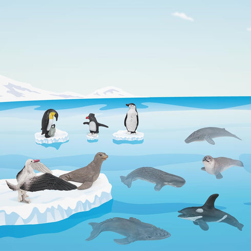 Antarctic Marine Animal Figure Toys Playsets 10 PCS Blue whale, sperm whale, albatross, king penguin, seal Model Toy Desktop Decoration Collection...