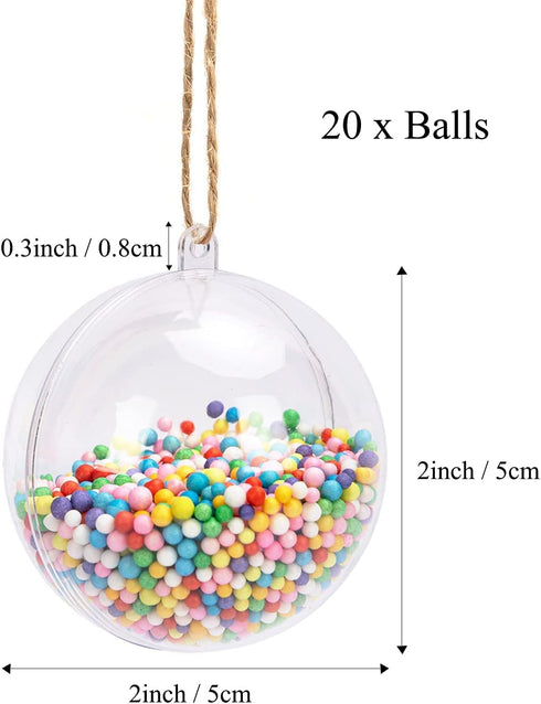 Fillable Christmas Ornaments, 20Pcs 2 in Mini Clear Plastic Ornament Ball with Foam Balls and Rope for Crafts Fillable, DIY Baubles Fillable Small...