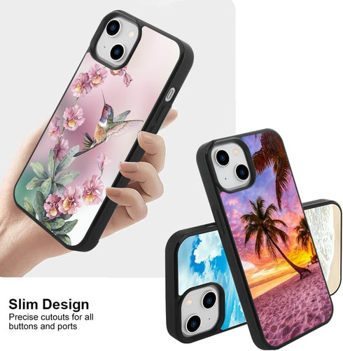 OOK Designed for iPhone 15 Case Built in Screen Protector Cute Blue Floral Flower Design for Women Girls Hard PC Back Anti Slip Shockproof Protect...