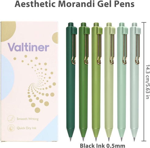 6Pcs Retractable Gel Ink Pens, 0.5mm Black Fine Point, Quick Dry, Smooth Writing, Aesthetic Morandi Gel Pen for Journaling Note Taking School Offi...