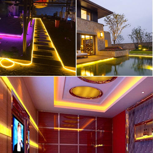 YM E-Bright Led Neon Strip Lights 12V Silicone Rope Indoor Outdoor 16.4Ft 600SMD Waterproof Flexible for Signboard Bar TV Kitchen Bedroom Home Par...