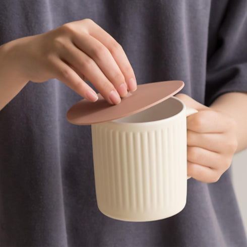Carrotez 2 Pack Silicone Cup Cover Lids, 4.3 Inch Mug Covers, Reusable Silicone Coffee and Tea Cup Lids - Pink Beige...