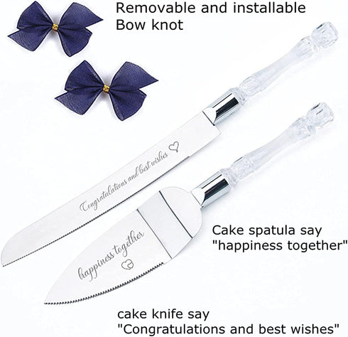 Wedding Cake Knife and Server Set with Blessings, Cake Knife Cutter Set for Wedding Holidays Birthdays Anniversary Receptions,Stainless Steel Blad...