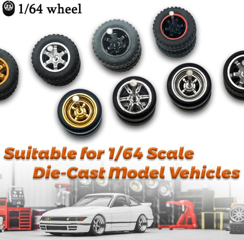 Hot 1/64 Wheels for 1:64 Diecast Model Cars (Silver, 10 Sets / 1 Box), Sporty, JDM, Muscle, Off-road Style Miniature Modified Accessories...