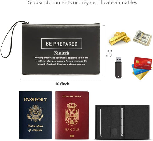 Fireproof Money Bag,Bank Bag Fireproof and Waterproof Cash Bag with Zipper Closure, Fireproof Safe Storage Bag Envelope, Suitable for documents, B...