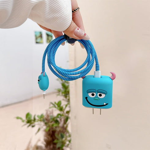 Cute Cartoon Charger Protector Case - Compatible for iPhone 18W 20W USB-C Power Adapter and Lightning Cable (08)...