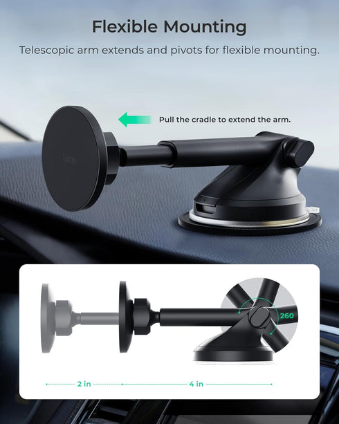 iOttie iTap 3 Magnetic Dash & Windshield Mount Car Phone Holder with Magnetic Ring Adapter. Compatible with Qi2, MagSafe, iPhone, and Android Smar...